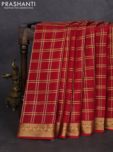 Pure mysore silk saree red with allover zari woven checked pattern and zari woven border