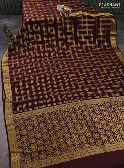 Pure mysore silk saree coffee brown with allover zari woven checked pattern and zari woven border