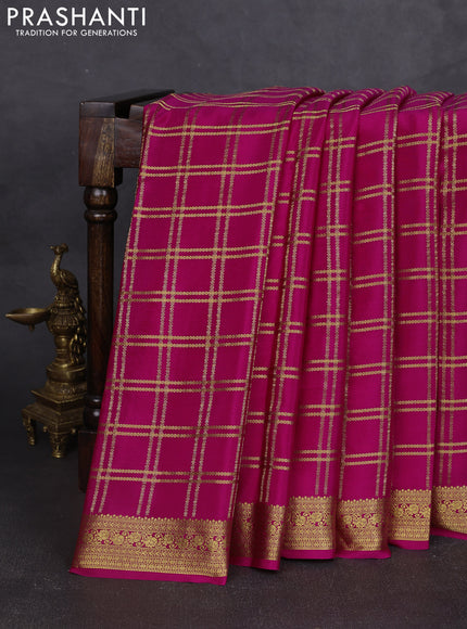Pure mysore silk saree pink with allover zari woven checked pattern and zari woven border