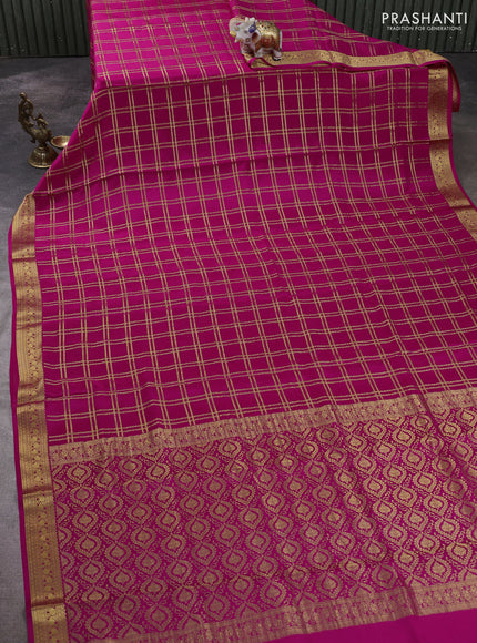 Pure mysore silk saree pink with allover zari woven checked pattern and zari woven border