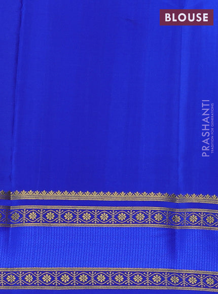 Pure mysore silk saree teal green and blue with allover small zari checked pattern and rettapet zari woven border