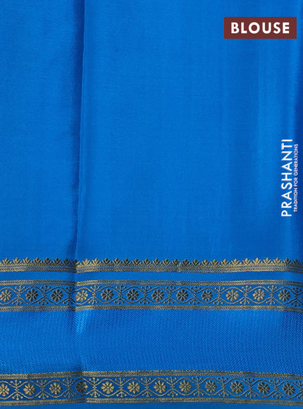Pure mysore silk saree blue and cs blue with allover small zari checked pattern and rettapet zari woven border