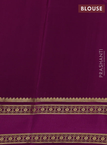 Pure mysore silk saree pastel green and purple with allover small zari checked pattern and rettapet zari woven border