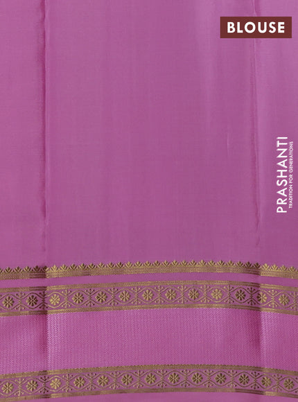 Pure mysore silk saree green and light pink with allover small zari checked pattern and rettapet zari woven border