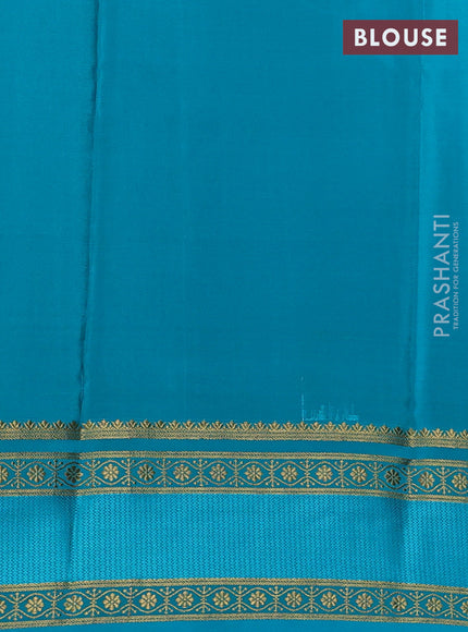 Pure mysore silk saree purple and teal blue with allover small zari checked pattern and rettapet zari woven border