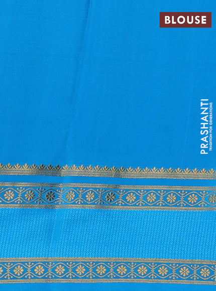 Pure mysore silk saree magenta pink and cs blue with allover small zari checked pattern and rettapet zari woven border