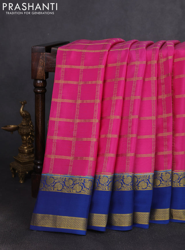 Pure mysore silk saree light pink and blue with allover zari checked pattern and rettapet zari woven border