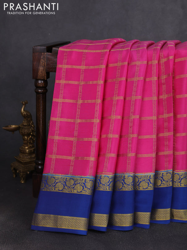 Pure mysore silk saree light pink and blue with allover zari checked pattern and rettapet zari woven border