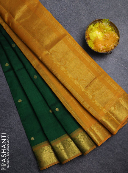 Silk cotton saree green and mustard yellow with zari woven buttas and zari woven border
