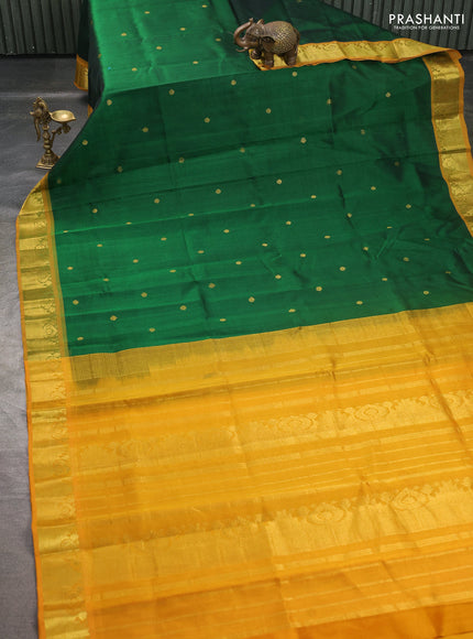 Silk cotton saree green and mustard yellow with zari woven buttas and zari woven border