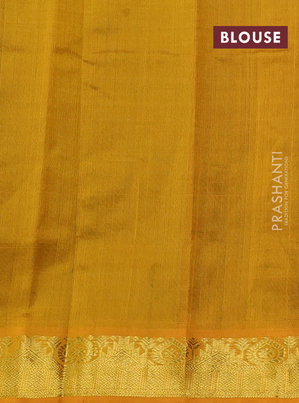 Silk cotton saree green and mustard yellow with zari woven buttas and zari woven border