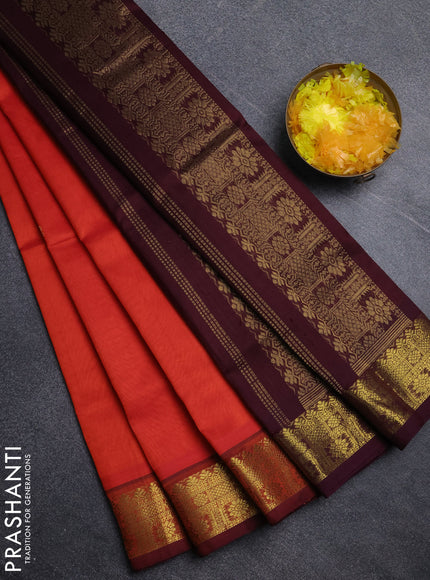 Silk cotton saree orange and wine shade with zari woven buttas and zari woven border