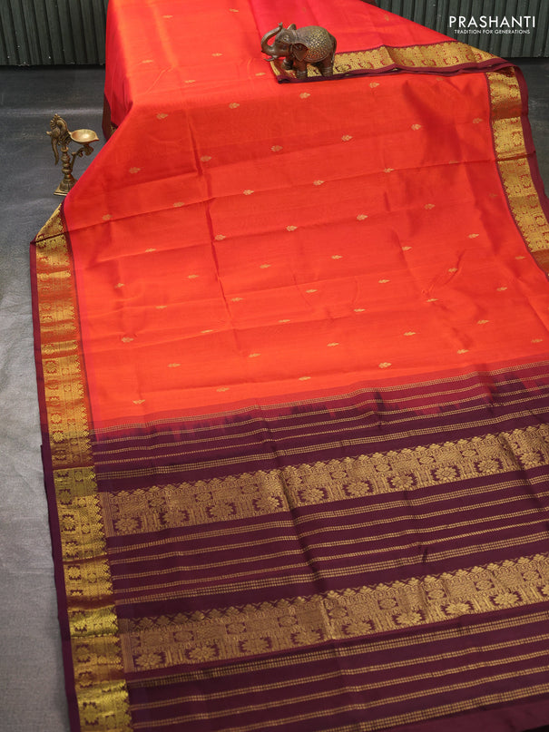 Silk cotton saree orange and wine shade with zari woven buttas and zari woven border