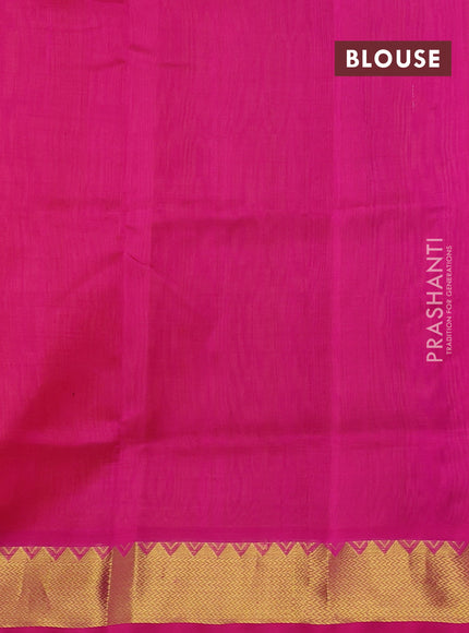 Silk cotton saree mango yellow and pink with paisley zari woven buttas and temple design zari woven border