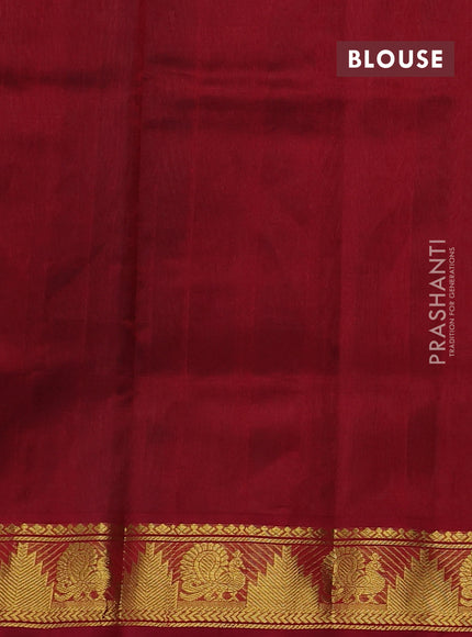 Silk cotton saree green shade and maroon with paisley zari woven buttas and temple & annam zari woven border