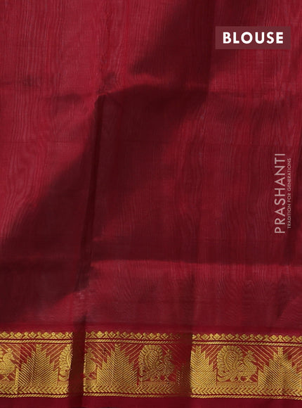 Silk cotton saree green shade and maroon with paisley zari woven buttas and temple & annam zari woven border