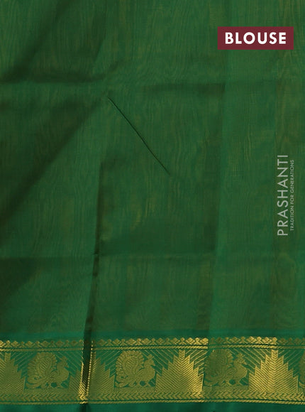 Silk cotton saree mustard yellow and green with paisley zari woven buttas and temple & annam zari woven border