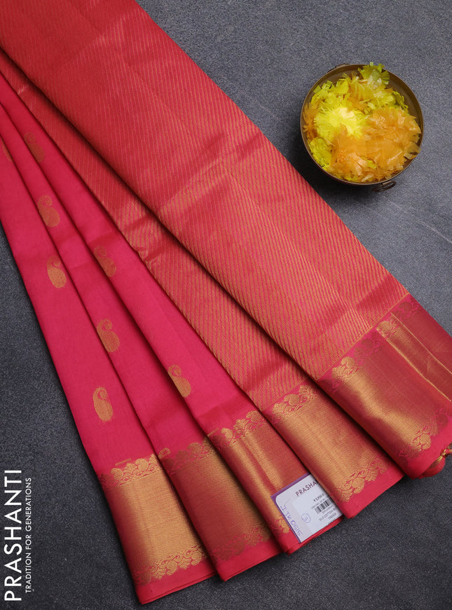 Silk cotton saree candy pink with paisley zari woven buttas and zari woven border