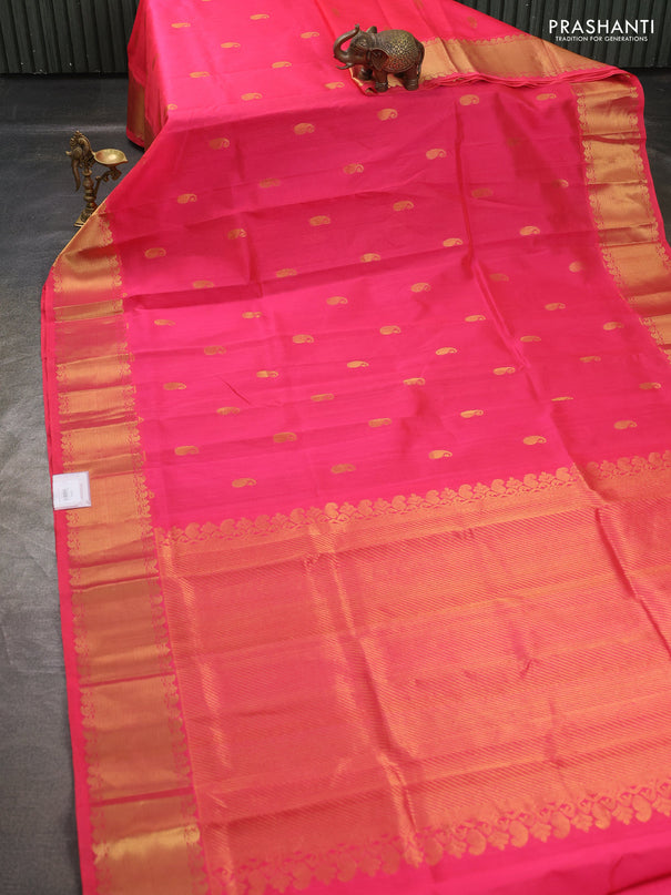 Silk cotton saree candy pink with paisley zari woven buttas and zari woven border