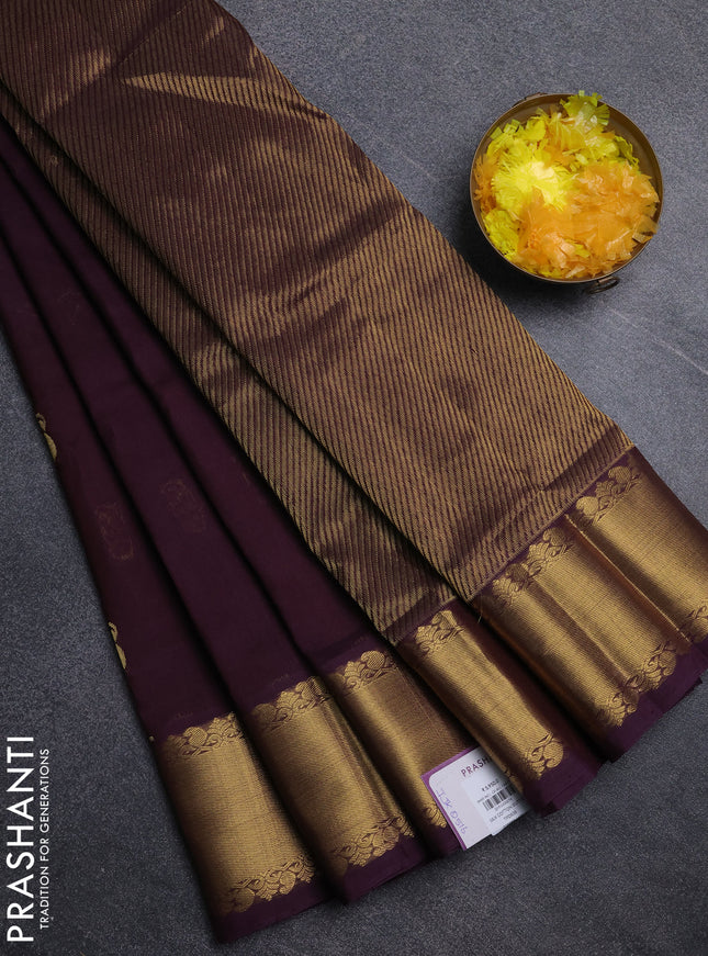 Silk cotton saree wine shade with paisley zari woven buttas and zari woven border