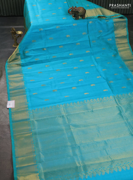 Silk cotton saree cs blue with paisley zari woven buttas and zari woven border