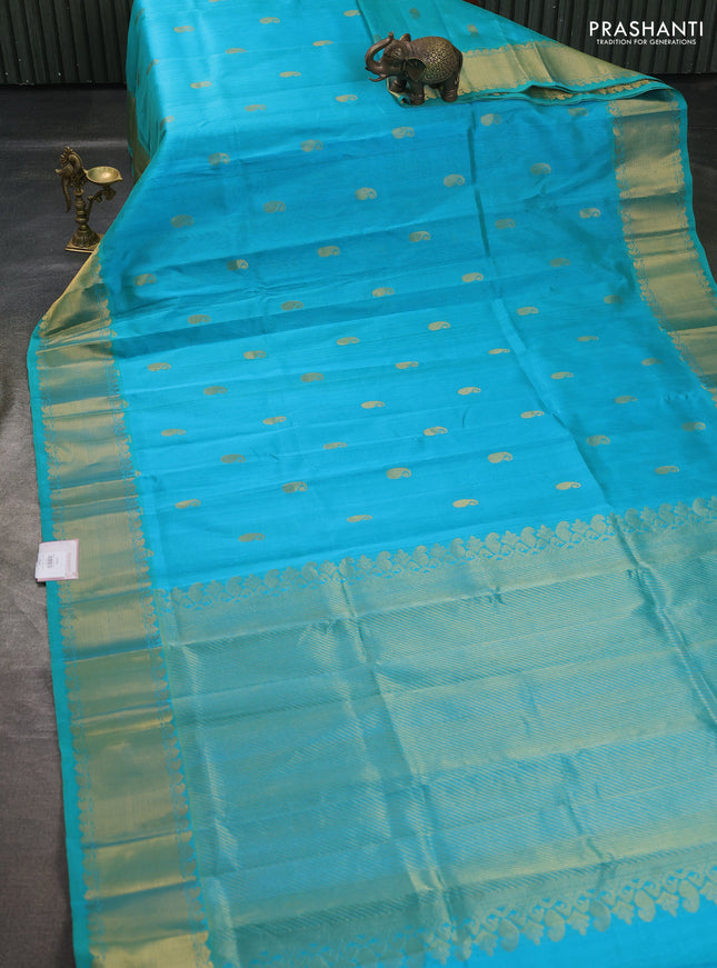 Silk cotton saree cs blue with paisley zari woven buttas and zari woven border