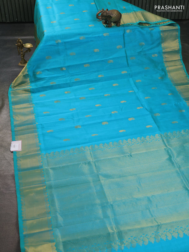 Silk cotton saree cs blue with paisley zari woven buttas and zari woven border