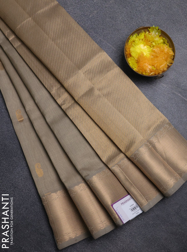 Silk cotton saree beige with paisley zari woven buttas and zari woven border