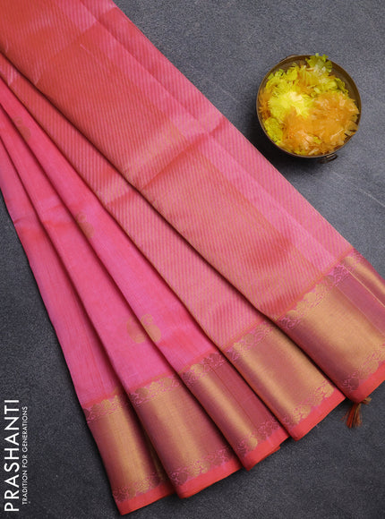 Silk cotton saree candy pink with paisley zari woven buttas and zari woven border