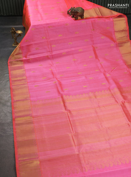 Silk cotton saree candy pink with paisley zari woven buttas and zari woven border