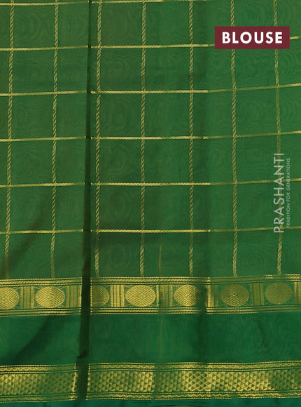 Silk cotton saree yellow and green with allover zari checked pattern and rettapet zari woven border