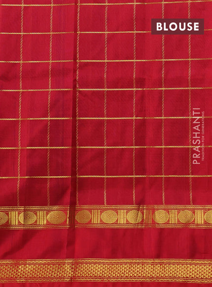 Silk cotton saree royal blue and red with allover zari checked pattern and rettapet zari woven border