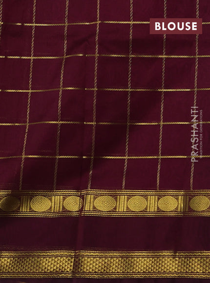 Silk cotton saree pink  and wine shade with allover zari checked pattern and rettapet zari woven border