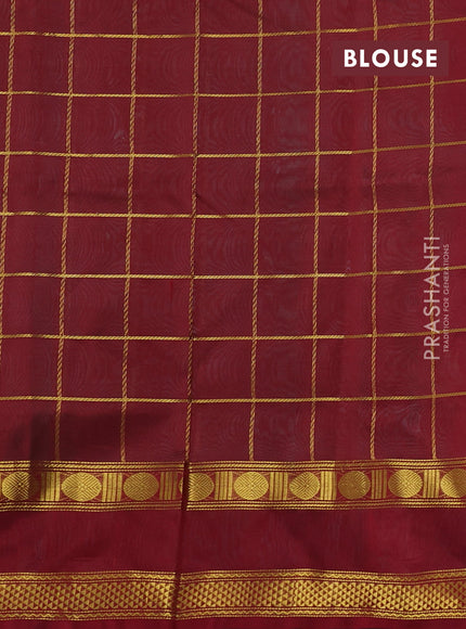 Silk cotton saree teal green and maroon with allover zari checked pattern and rettapet zari woven border