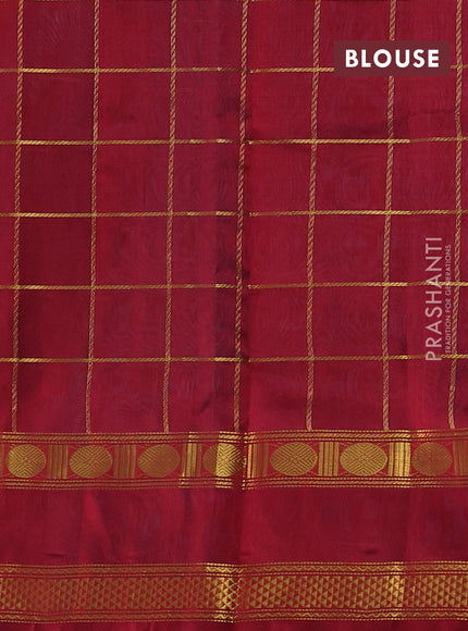 Silk cotton saree peacock blue and maroon with allover zari checked pattern and rettapet zari woven border