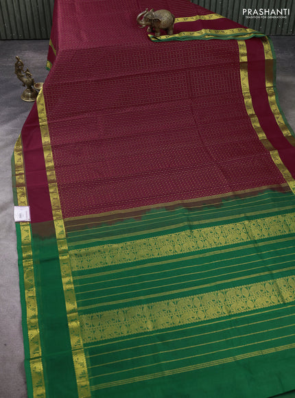 Silk cotton saree maroon and green with allover lakshadeepam pattern and rettapet zari woven border
