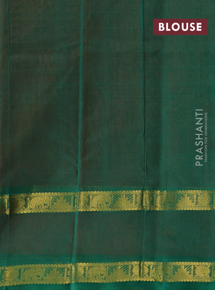 Silk cotton saree orange and green with allover lakshadeepam pattern and rettapet zari woven border