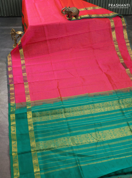 Silk cotton saree dual shade of pinkish orange and green with allover lakshadeepam pattern and rettapet zari woven border