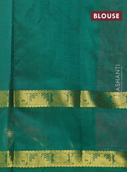 Silk cotton saree dual shade of pinkish orange and green with allover lakshadeepam pattern and rettapet zari woven border