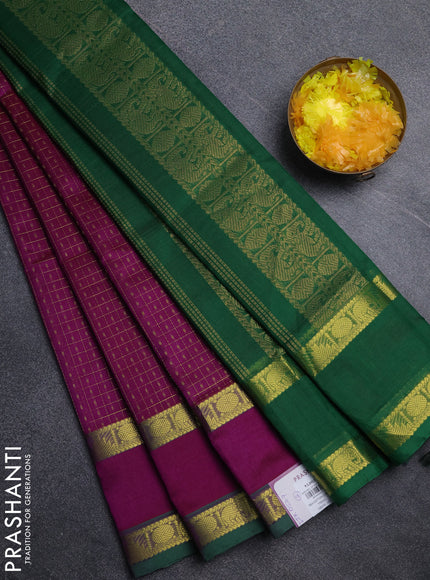 Silk cotton saree purple and green with allover lakshadeepam pattern and rettapet zari woven border
