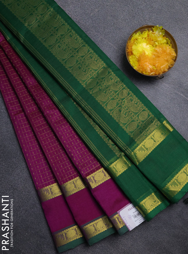 Silk cotton saree purple and green with allover lakshadeepam pattern and rettapet zari woven border
