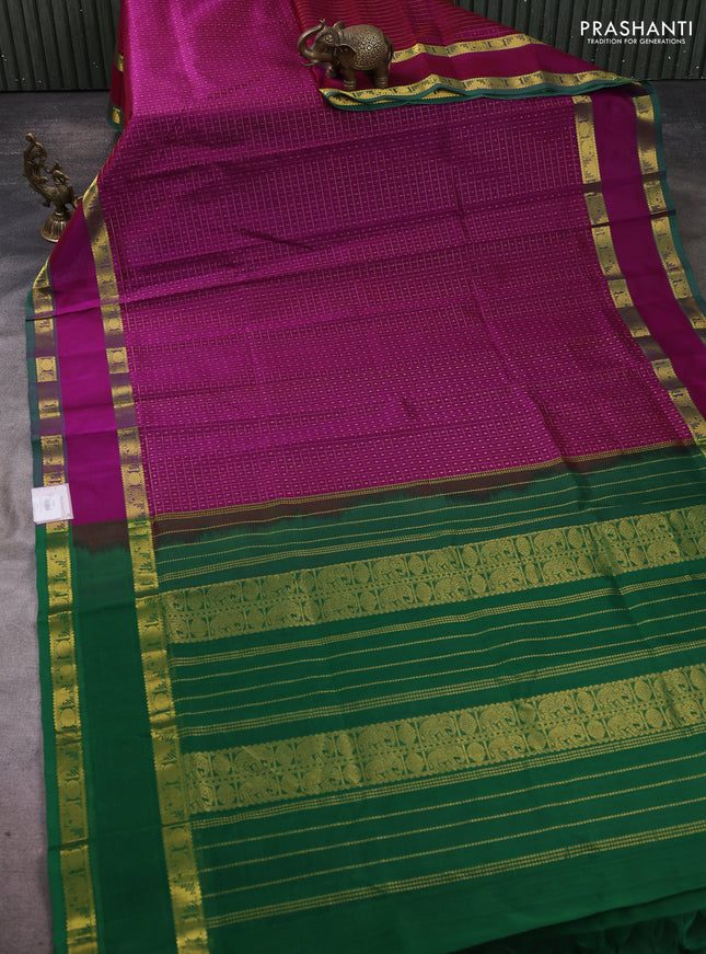 Silk cotton saree purple and green with allover lakshadeepam pattern and rettapet zari woven border