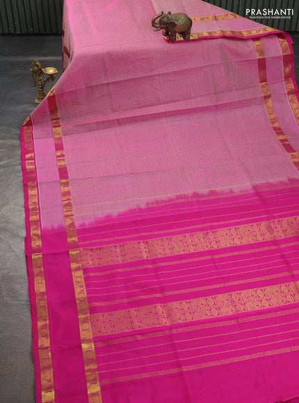 Silk cotton saree pink shade and dark pink with allover lakshadeepam pattern and rettapet zari woven border