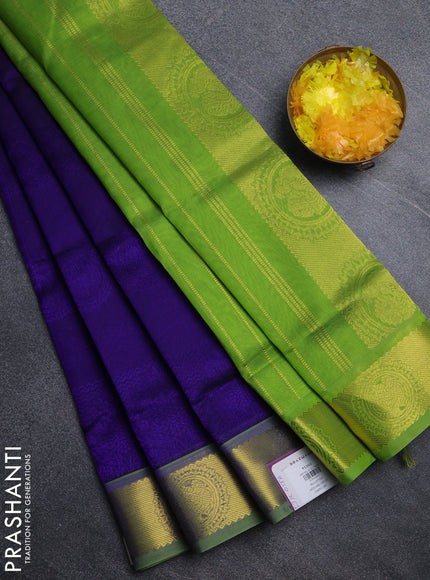 Silk cotton saree violet and light green with allover self emboss jacquard pattern and annam zari woven border