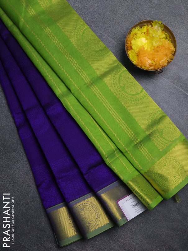 Silk cotton saree violet and light green with allover self emboss jacquard pattern and annam zari woven border