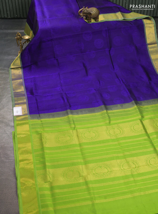 Silk cotton saree violet and light green with allover self emboss jacquard pattern and annam zari woven border