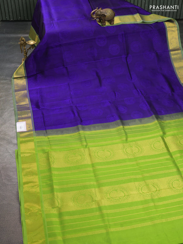 Silk cotton saree violet and light green with allover self emboss jacquard pattern and annam zari woven border