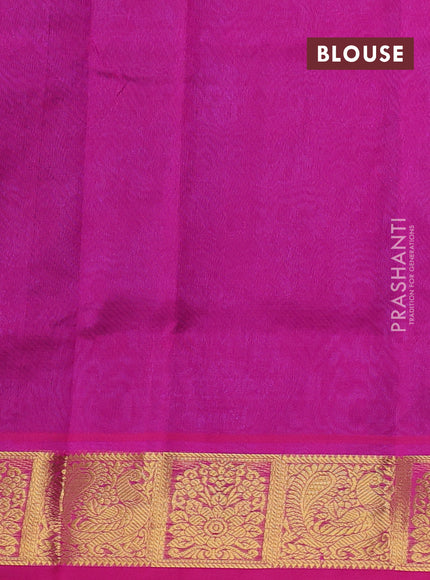 Silk cotton saree peacock blue and pink with allover self emboss jacquard pattern and annam zari woven border