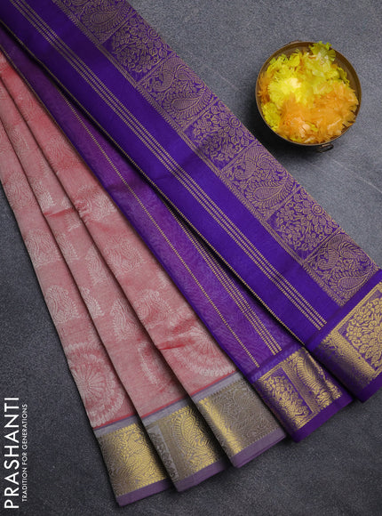 Silk cotton saree red shade and purple with allover self emboss jacquard pattern and annam zari woven border