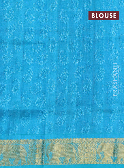 Silk cotton saree blue and cs blue with allover self emboss jacquard pattern and elephant design zari woven border